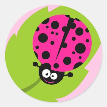 Hot Pink Ladybug Classic Round Sticker by ColorStock at Zazzle