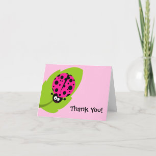 Hot Pink Ladybug Letterpress Thank You Card
