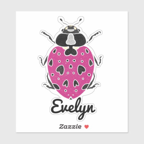 Hot Pink Ladybug with Name Sticker