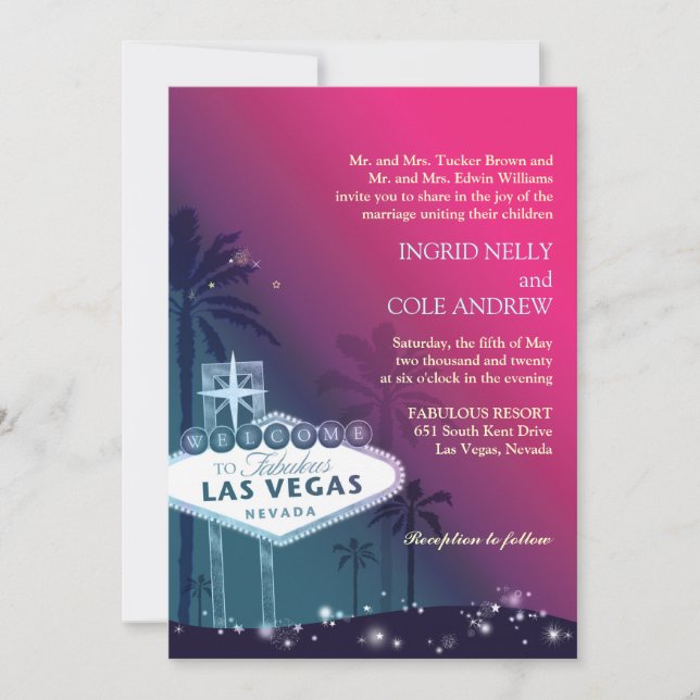 Hot Pink Las Vegas Nevada Wedding Invitation (Front)
