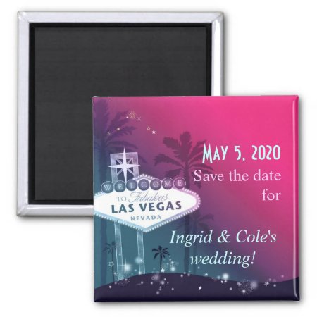 Hot Pink Las Vegas Strip Wedding Save The Date Magnet