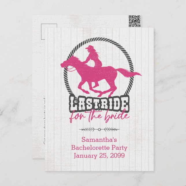 Hot Pink Last Ride For The Bride Postcard (Front/Back)