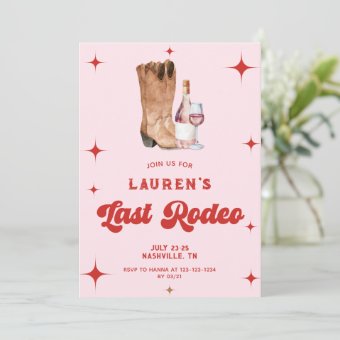Hot Pink Last Rodeo Cowgirl Bachelorette Invitation | Zazzle