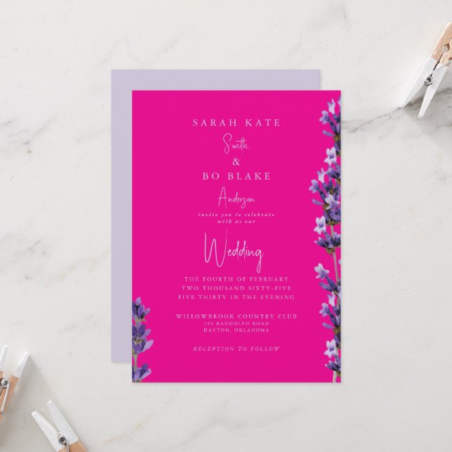 Hot Pink & Lavender Floral No Parents Wedding   Invitation (Front/Back In Situ)