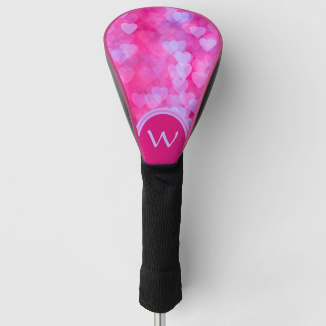 Hot Pink & Lavender Hearts Personalized Golf Head Cover (Front)