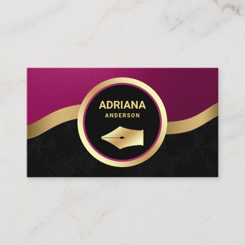 Hot Pink Lawyer Attorney Gold Pen Nib Notary Business Card