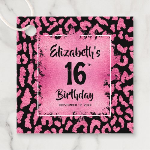 Hot Pink Leopard 16th Birthday Personalized Favor Tags