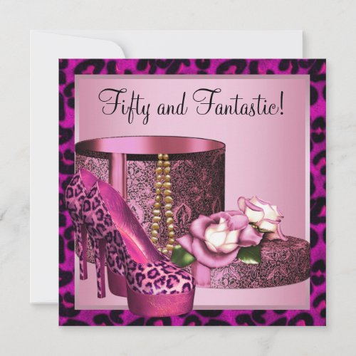 Hot Pink Leopard 50th Birthday Party Invitations