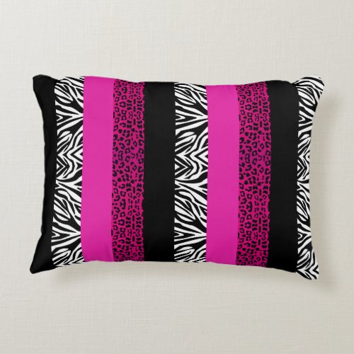 Hot Pink Leopard and Zebra Animal Print Accent Pillow