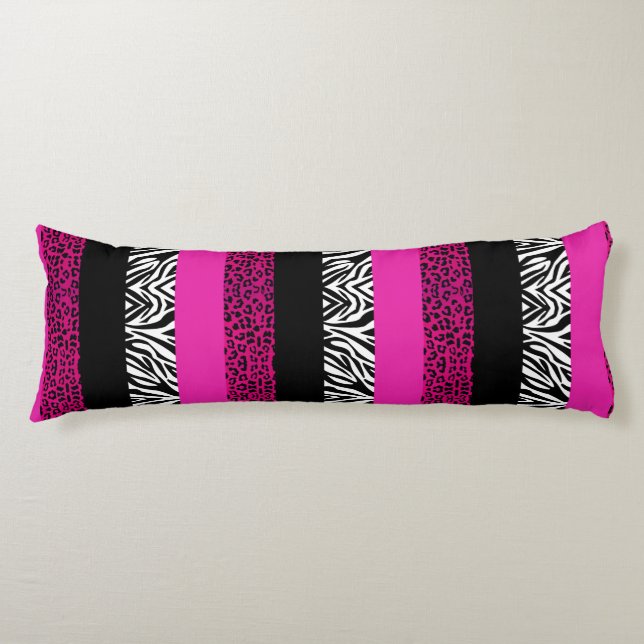 Hot Pink Leopard and Zebra Animal Print Body Pillow (Front)