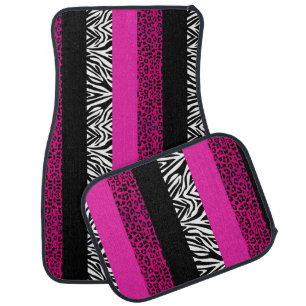Hot Pink Leopard and Zebra Animal Print Car Mat