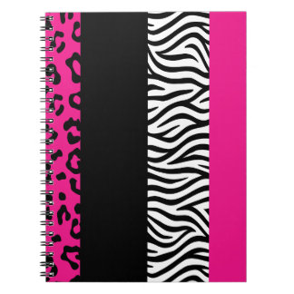 Hot Pink Leopard and Zebra Animal Print Notebook