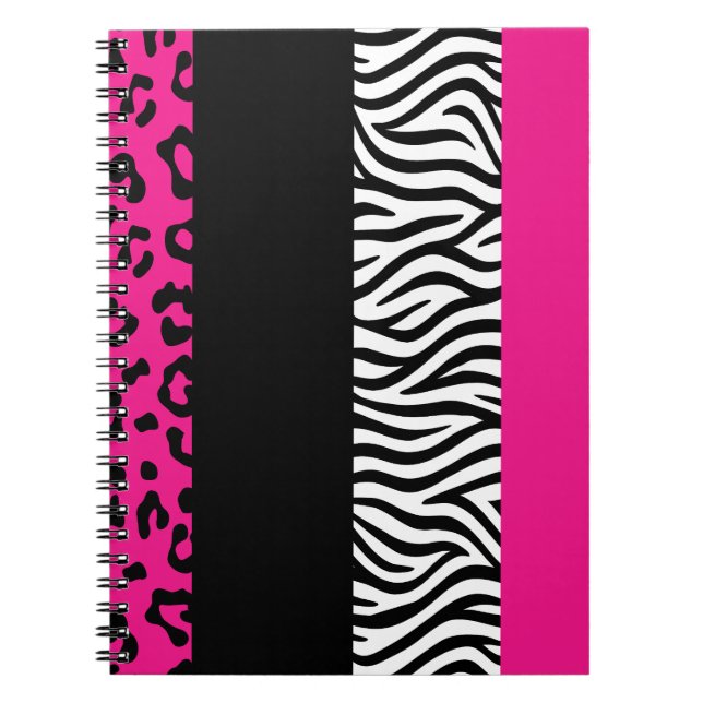 Hot Pink Leopard and Zebra Animal Print  Notebook (Front)
