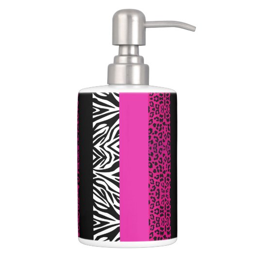 Hot Pink Leopard and Zebra Animal Print Soap Dispenser And Toothbrush Holder (Right)