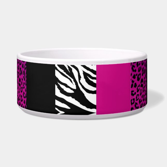 Hot Pink Leopard and Zebra Custom Animal Print Bowl (Left)