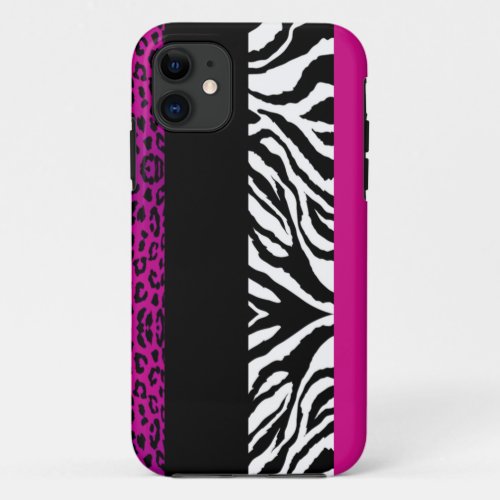 Hot Pink Leopard and Zebra Custom Animal Print iPhone 11 Case