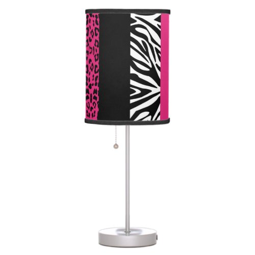 Hot Pink Leopard and Zebra Custom Animal Print Table Lamp