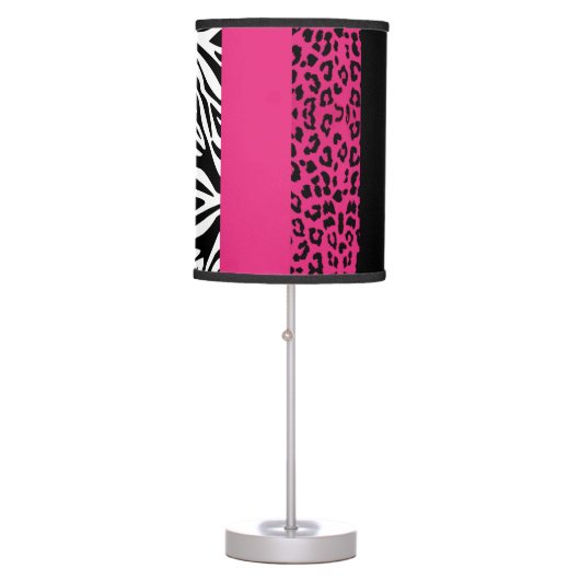 Hot Pink Leopard and Zebra Custom Animal Print Table Lamp (Front)