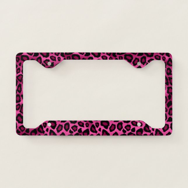 Hot Pink Leopard Animal Print License Plate Frame (Front)