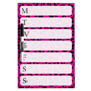 Hot Pink Leopard Animal Print Weekly Calendar Dry Erase Board