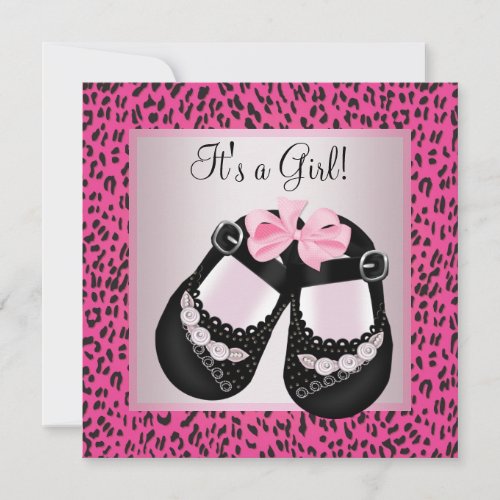 Hot Pink Leopard Baby Girl Shower Invitation