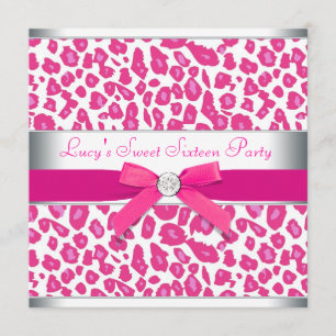 Hot Pink Leopard Bow Pink Leopard Sweet 16 Party Invitation