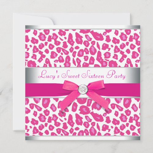 Hot Pink Leopard Bow Pink Leopard Sweet 16 Party Invitation