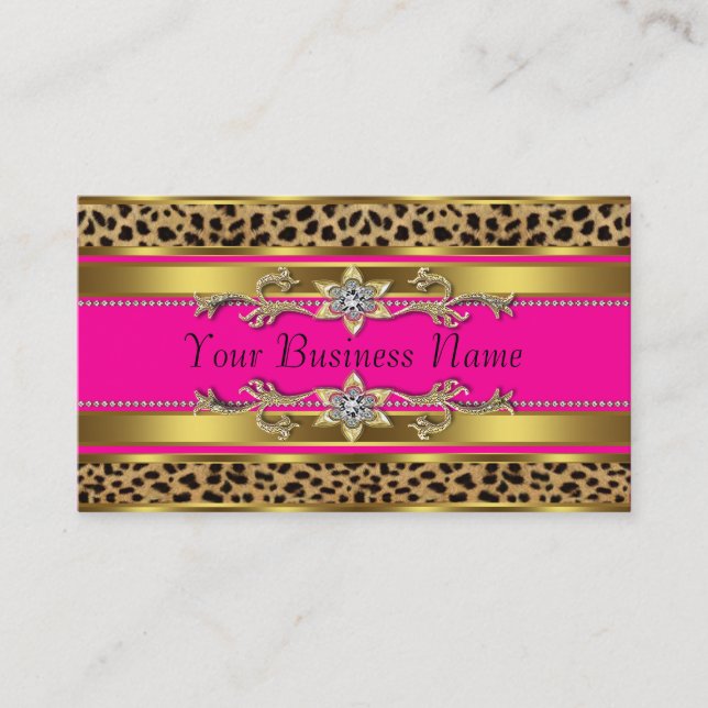 Hot Pink Leopard Business Cards (Front)