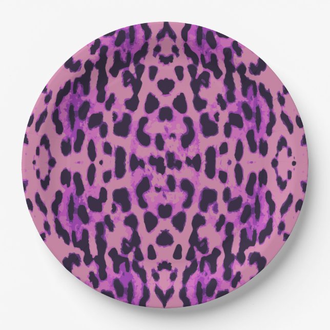 Hot Pink Leopard Fur Spots Pattern Paper Plates (Front)