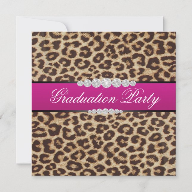 Hot pink Leopard Graduation Party Invitation (Front)