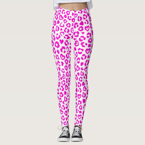 Hot Pink Leopard Heart Pattern Leggings