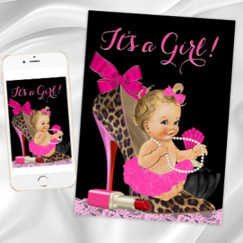 Hot Pink Leopard High Heel Shoe Baby Shower Invitation by The_Baby_Boutique at Zazzle