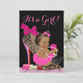 Hot Pink Leopard High Heel Shoe Ethnic Baby Shower Invitation (Standing Front)