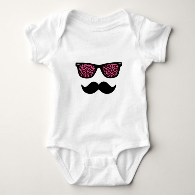 Hot Pink Leopard Mustache Design Baby Bodysuit (Front)