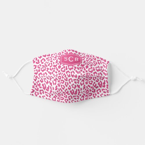 Hot Pink Leopard Pattern 3 Initial Monogram Adult Cloth Face Mask