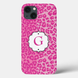 Hot Pink Leopard Pattern w/ Custom Monogram  iPhone 13 Case