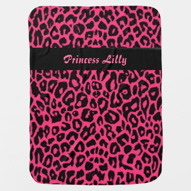 Hot Pink Leopard Personalized Princess Blanket (Front)