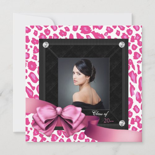 Hot Pink Leopard Photo Graduation Announcements