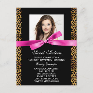 Hot Pink Leopard Photo Sweet 16 Birthday Party Invitation
