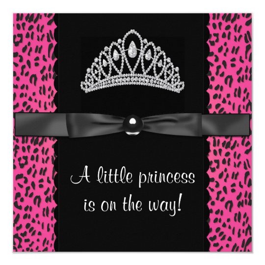 Hot Pink Leopard Princess Baby Girl Baby Shower Card
