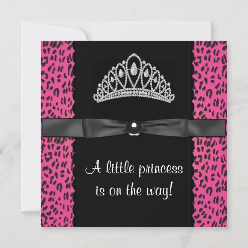 Hot Pink Leopard Princess Baby Girl Baby Shower Custom Announcements