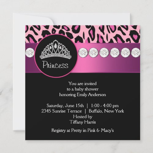Hot Pink Leopard Princess Girl Baby Shower Invite
