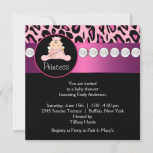 Hot Pink Leopard Princess Girl Baby Shower Invitation