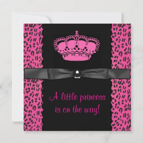 Hot Pink Leopard Princess Girl Baby Shower Custom Invite