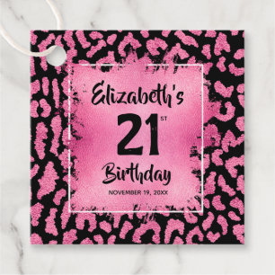 Hot Pink Leopard Print 21st Birthday Personalized Favor Tags