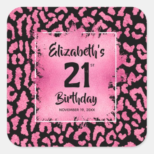 Hot Pink Leopard Print 21st Birthday Personalized Square Sticker