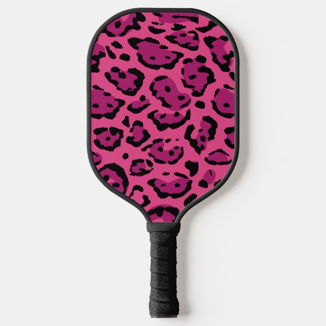 Hot Pink Leopard Print Animal Pattern Pickleball Paddle (Front)
