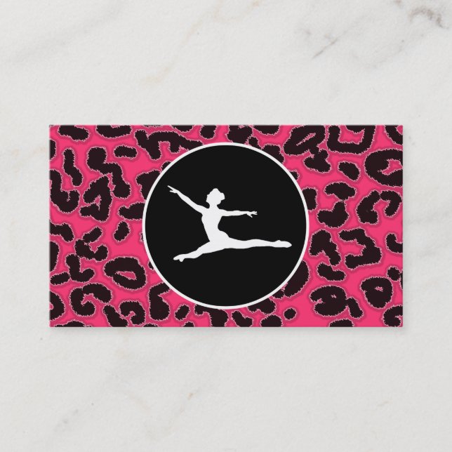 Hot Pink Leopard Print; Ballet Dancer Business Card (Front)