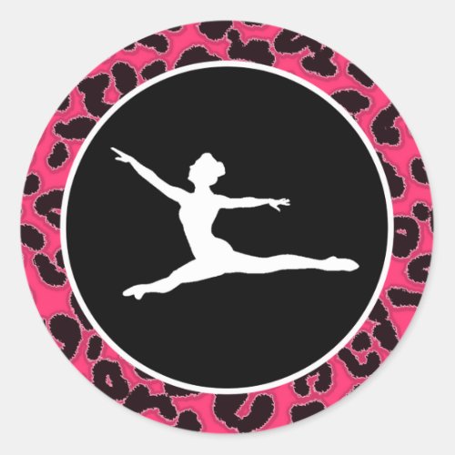 Hot Pink Leopard Print Ballet Dancer Classic Round Sticker