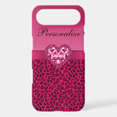 Hot Pink Leopard Print & Bling Heart Case-Mate iPhone Case (Back)